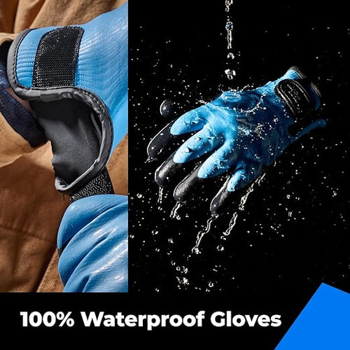 100% Waterproof Gloves for Men and Women, Winter Work Gloves for Cold Weather, Touchsreen, Thermal Gloves for Freezer Work, Fishing and Gardening, With Grip, Blue, X-Large