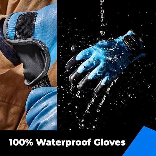 toolant 100% Waterproof Gloves Bulk Pack, 3 Pairs, Winter Work Gloves for Cold Weather, Touchsreen, Warm Freezer Gloves, Thermal Insulated, With Grip, Blue, Medium