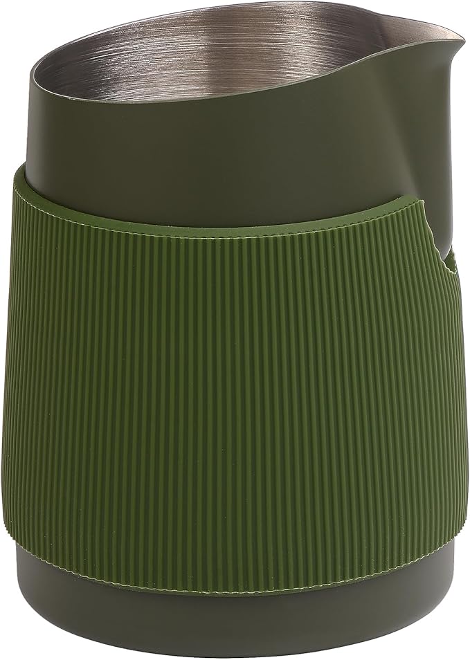 Normcore Handleless Milk Frothing Jug, Pitcher 15.2 oz, Frother Steamer Cup Stainless Steel Espresso Cup, Sharp Spout, Green, 450 ml