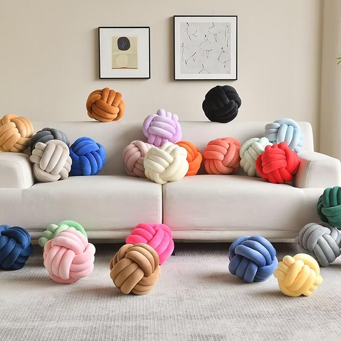 Decorative Throw Knot Pillow Ball for Home Chair Sofa Couch Bed Aesthetic Round Velvet Knotted Pillow Cushion (Ice Blue, 11 inches)