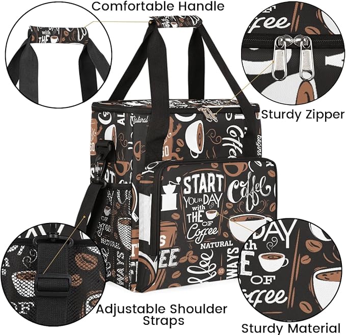 coffee cup coffee beans Coffee Maker Carring Bag Travel Carrying Storage Tote Bag Compatible with Keurig K-Mini or K-Mini Plus Portable Single Serve Coffees Brewer Case with Pockets for K-cup Pods