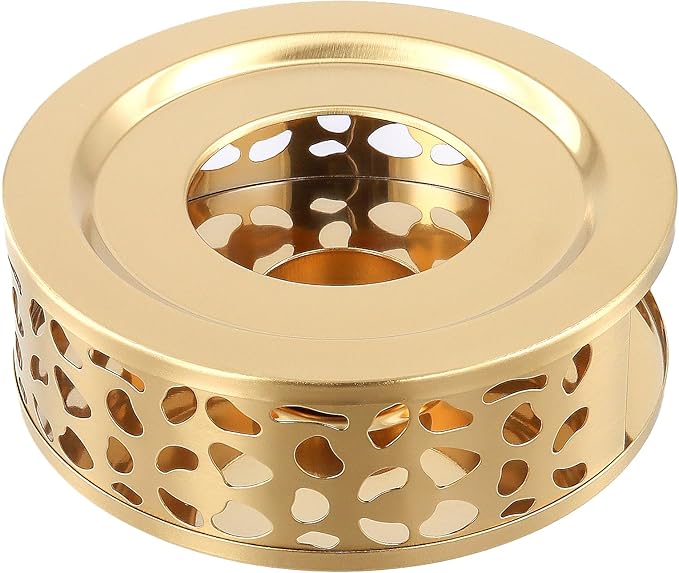 4 PCS Teapot Warmer, Stainless Steel Teapot Warmer, Metal Teapot Heater with Tealight Candle Holder, Brushed Coffee Tea Warmer Base for Glass or Ceramic Teapot, Gold