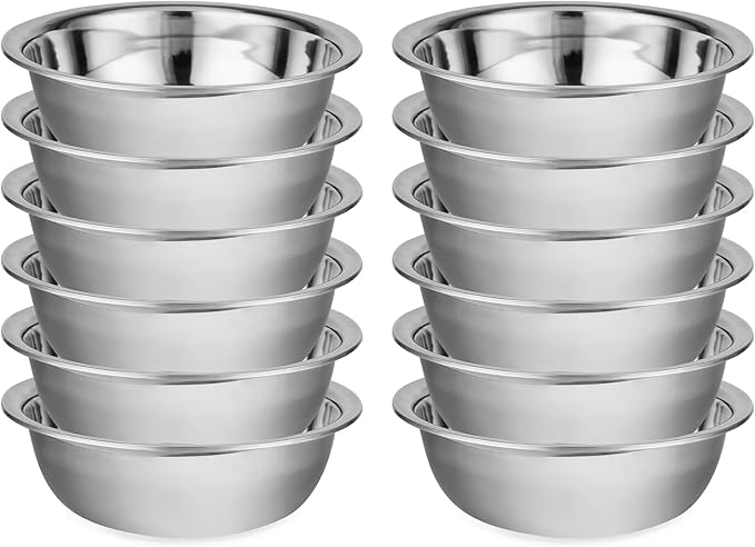 12 Pack 10.24 x 2.76 Inch Stainless Steel Mixing Bowls for Bulk Food Prep with Nesting Design for Hotel Restaurant and Home Kitchen Cooking in Silver