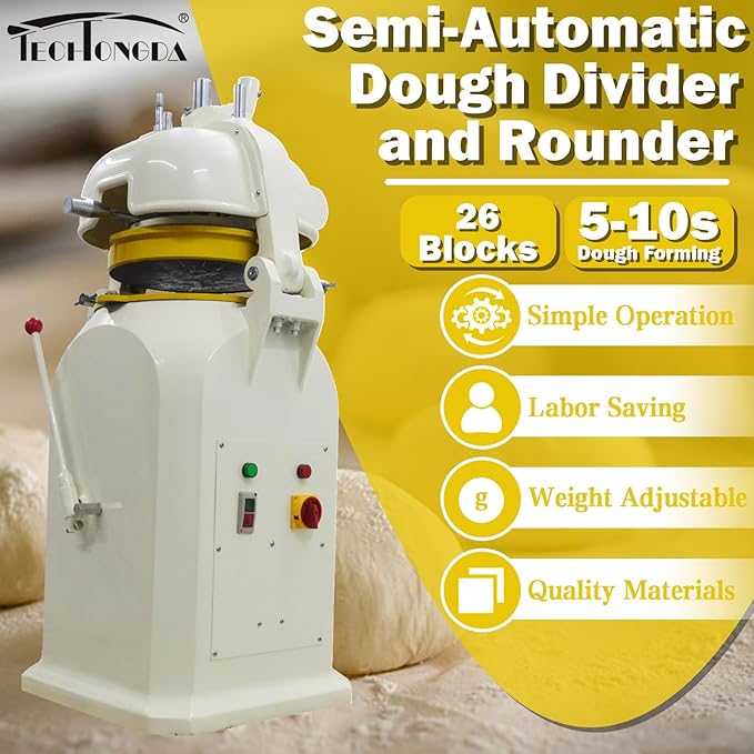 TECHTONGDA Dough Divider Rounder Dough Ball Machine 26pcs 1.8og-5.3oz Electric Dough Cutting and Rounding Machine for Hamburger Bread Pizza Bakery