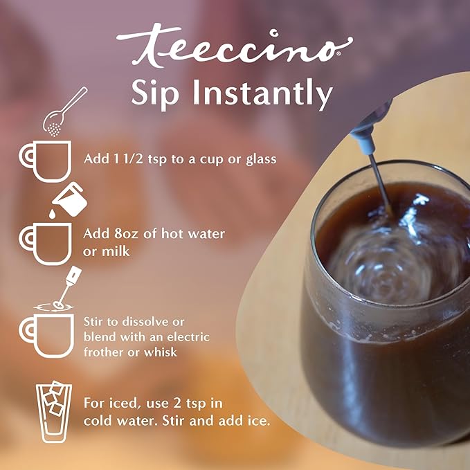 Teeccino Instant Organic Hazelnut Herbal Coffee– 33 servings – Instant Chicory Coffee Alternative with Buttery Hazelnuts Slightly Sweetened by Dates That’s Prebiotic, Caffeine-Free & Acid Free - 3.53 ounces