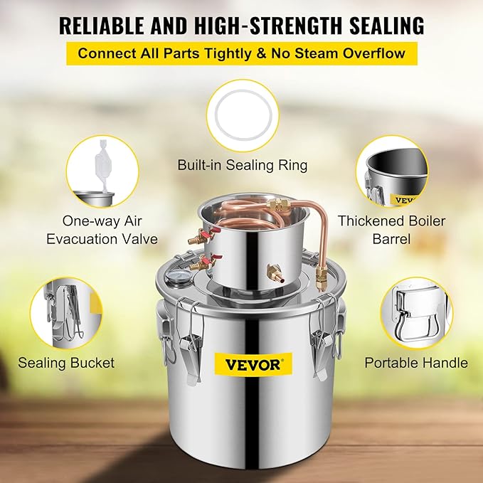 VEVOR Alcohol Still 8Gal/30L Alcohol Distiller Stainless Steel Distillery Kit for Alcohol With Copper Tube & Pump Home Brewing Kit Build-in Thermometer for DIY Whisky Wine Brandy