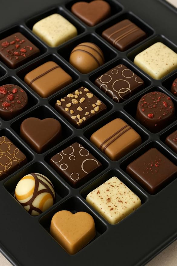Andy Anand Chocolatier Belgian Chocolate Truffles Gift Box Handcrafted Gluten Free Gourmet Chocolate European Imported Chocolate Truffles Perfect as Chocolate Gifts For Women (25 Pcs,7.8 Oz)