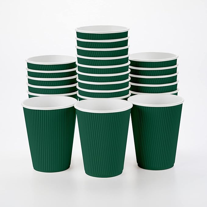 Restaurantware-12 Ounce Disposable Coffee Cups, 500 Ripple Wall Hot Cups For Coffee - Lids Sold Separately, Rolled Rim, Forest Green Paper Insulated Coffee Cups, For Hot Coffee, Tea, And More