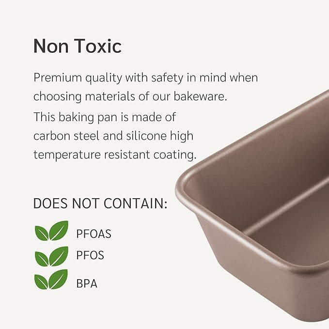 Nonstick 9x5 inch Bread Loaf Pan for Oven | PFOA & BPA Free Non Toxic Loaf Tin | Molds for Baking | Best 9 x 5 Non stick Bakeware | Nontoxic 5x9 Banana Bread Mold Pans & Tins