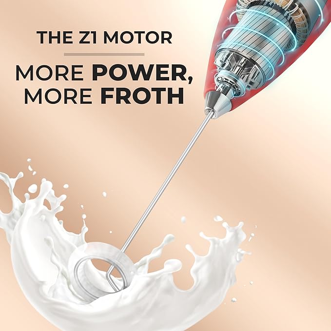 Zulay Kitchen Powerful Milk Frother Wand With 4 AA Duracell Batteries - Ultra Fast Handheld Drink Mixer - Electric Whisk Foam Maker for Coffee, Lattes, Cappuccino, Matcha & Creamer -