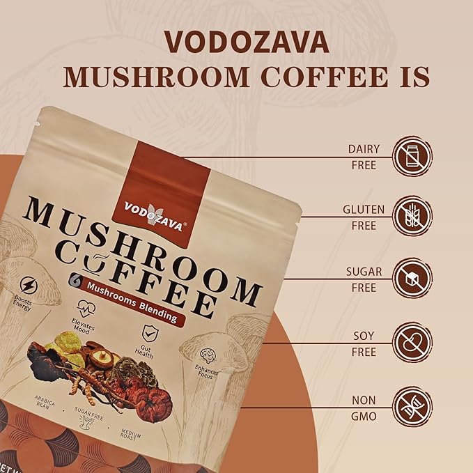 Instant Mushroom Coffee Powder Espresso Cafe Extract with Chaga Lions Mane Turkey Tail Shiitake Cordyceps Reishi 20 Servings