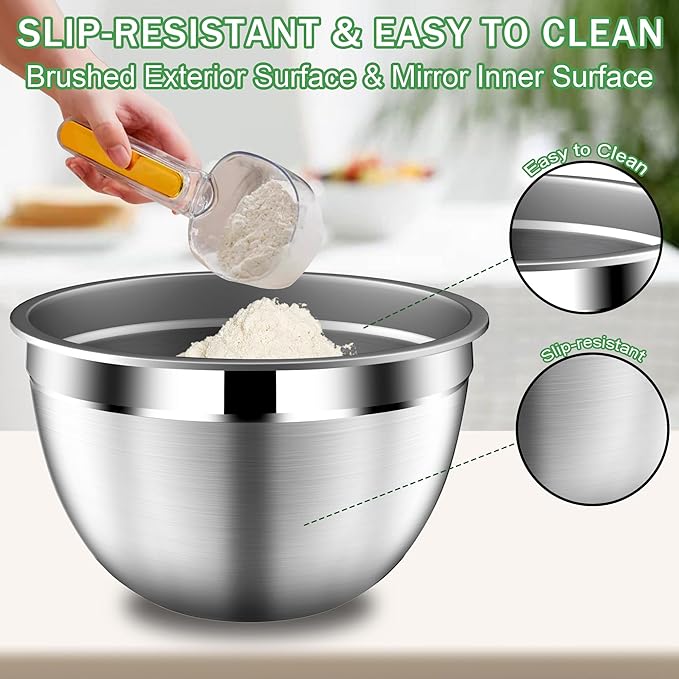 Mixing Bowls with Lids Set, Stainless Steel Mixing Bowls with Colander, Strainer with Mixing Bowl Set, Kitchen Gadgets Bowl Christams Gift, Size 4, 2.5, 2, 1.5QT - Black
