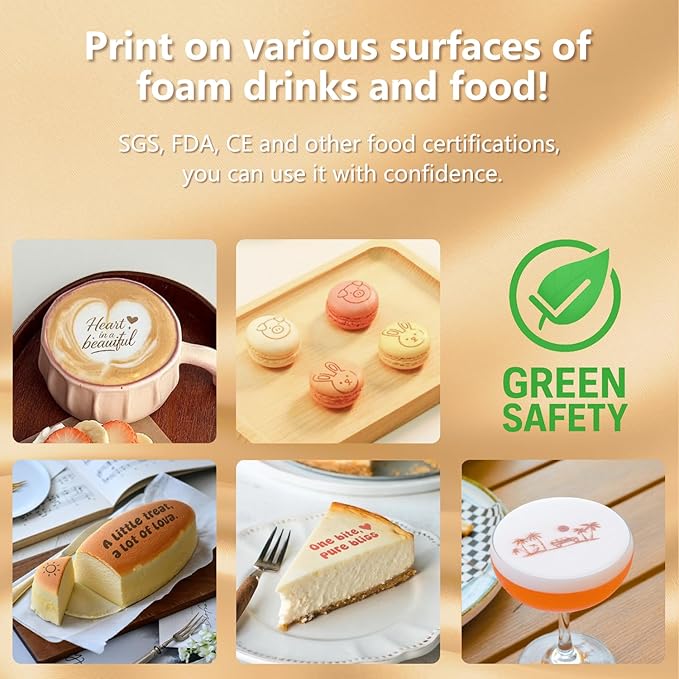 Handheld Food PrintPen Portable Mini Coffee PrintPen Latte Art Macaron Cookie DIY Design Printer, Bluetooth 4.2-1PCS Matcha