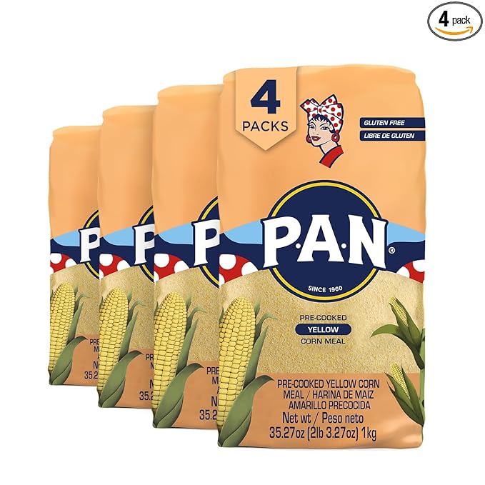 P.A.N. Yellow Corn Meal – Pre-cooked Gluten Free and Kosher Flour for Arepas (2.2 lb/Pack of 4)