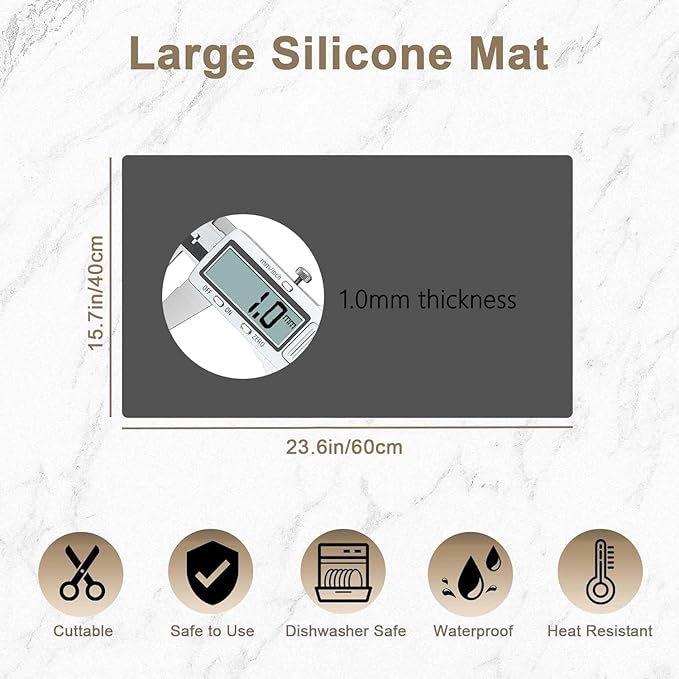2 Pack 23.62"x15.74"(60cmx40cm) Silicone Kitchen Counter Mats, Heat Resistant Mat, Non-Slip Countertop Protector, Waterproof Nonstick Multipurpose Mat, Semitransparent