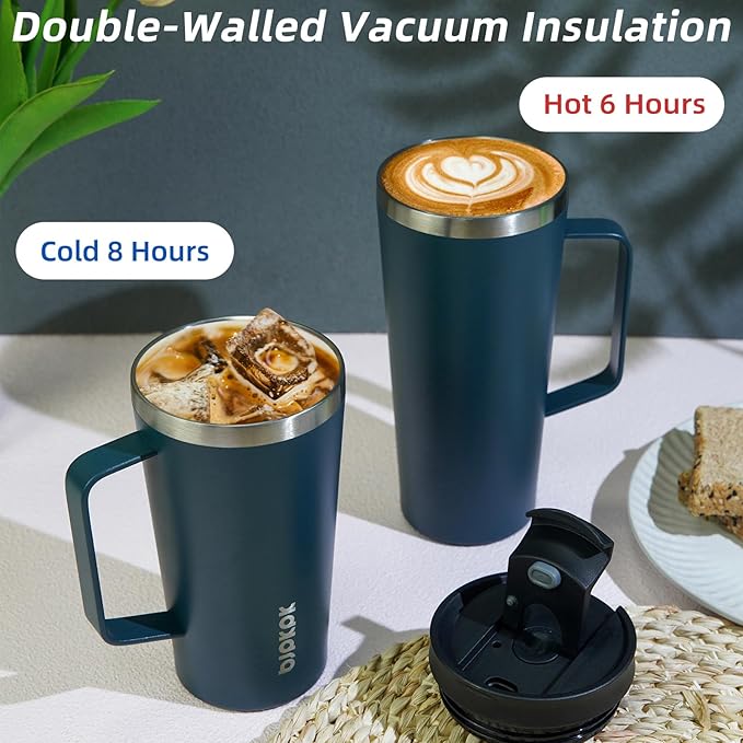 BJPKPK Insulated Tumbler with Handle, 22oz Insulated Tumblers with Lid and Straw, Stainless Steel Metal Water Bottles, Coffee Travel Mugs, Cups, Navy Blue