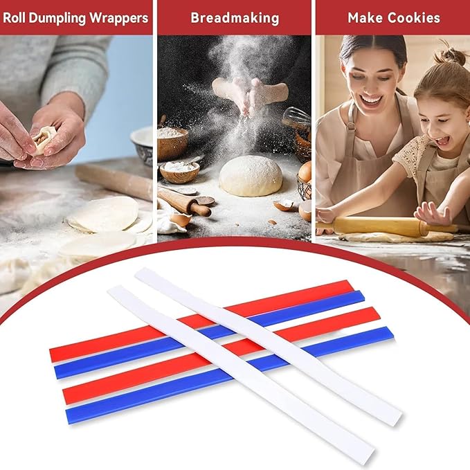 6Pcs Silicone Rolling Pin Guides, Dough Leveler Sticks Dough Ruler Measuring Dough Strips Guides Pastry Ruler Perfection Sticks for Thickness Guide Pastry Cookie Kitchen Restaurant