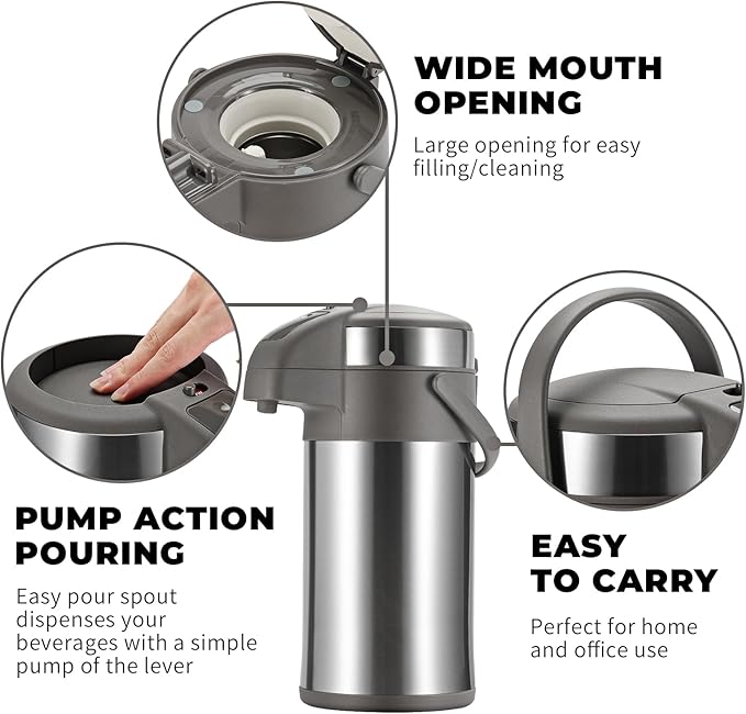 OJOJ 3L/101OZ Thermal Coffee Carafe with Pump, Thermal Beverage Dispenser, Coffee Airpot Stainless Steel Coffee Carafe for Hot Drinks Silver