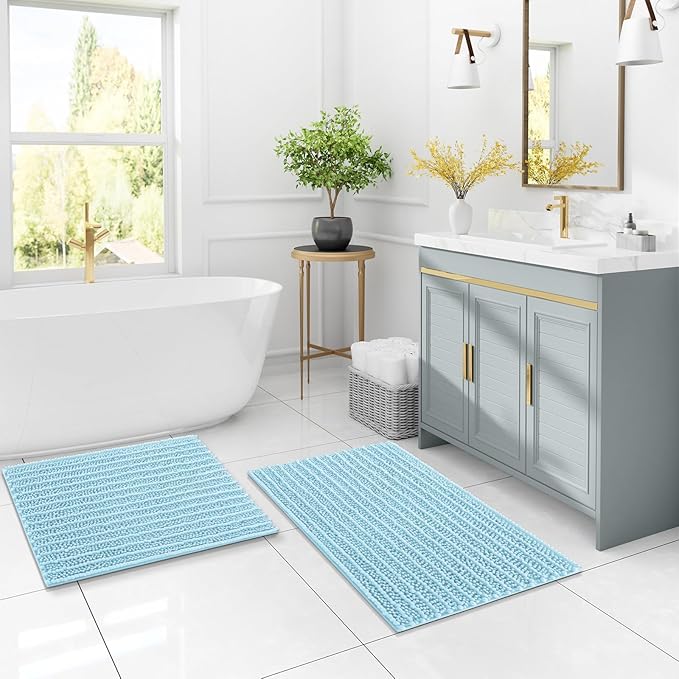 Arotive Luxury Chenille Bathroom Rug Mat, Extra Soft Thick Absorbent Shaggy Bath Rugs, Non-Slip Machine Wash Dry, Plush Bath Mats for Bathroom, Shower and Tub, 47x32, Blue