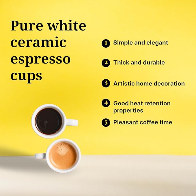 2.5 oz / 75 ml Pure White Ceramic Espresso Cups, Set of 2, Demitasse Espresso Mugs, SSE-114-16