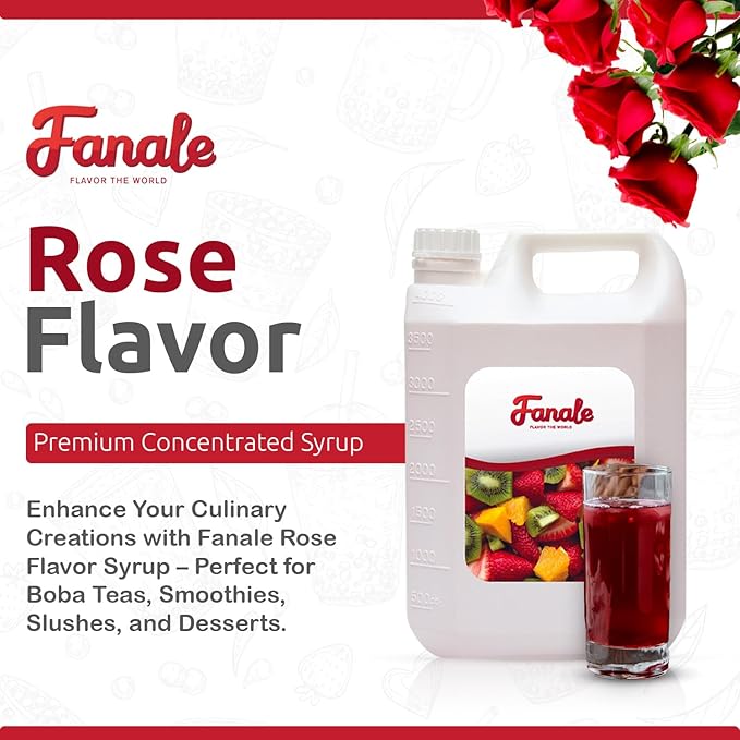 Fanale Premium Flavoring Concentrated Syrup for Bubble Tea 11 lb | Rose Flavor Syrup | for Boba Tea, Smoothies, Slushes, Desserts | 11lb | SRP140