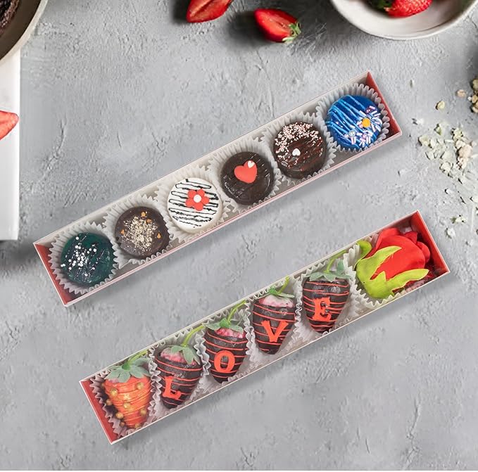 20Pack 12x2¼x2 Inch Chocolate Covered Strawberries Boxes for 6 Macaron boxes Chocolate Truffle Boxes Cookie boxes Bakery Boxes with Clear Window
