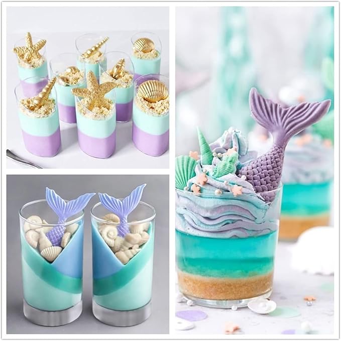 MEMOVAN Mermaid Theme Cake Fondant Mold 3pcs Seahorse Seashell Starfish Mermaid Tail Under the Sea Silicone Baking Mold for Chocolate Candy Cake Decoration Polymer Clay Gum Paste Craft