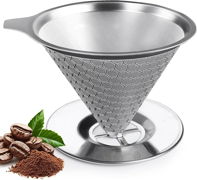 Coffee Strainer, V60 Pour Over, 18/10 Stainless Steel Laser Coffee Dripper, Fine Mesh Double Layer Metal Cone Filter, Colador De Cafe, Coffee Maker 1-4 Cup