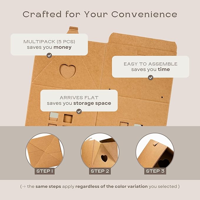 Craftory Pack of 5 House Shaped Gift Boxes (7.87 x 7.87 x 7.08 Inch) - Mansion Box Ideal for Christmas Gifts and Treats - White Matelasse