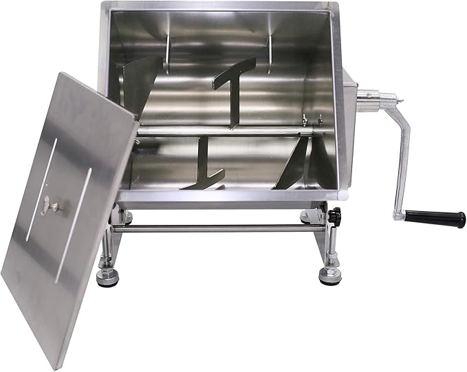 CMI Commercial Stainless Steel Manual Meat Mixers with lid,20Lb/10L Tank,(Mixing Maximum 15-Pound for Meat),Sausage Mixer Machine Meat Processing Equipment (15Lb/10L-Fixed Tank(Gear))