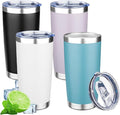 20oz Tumbler with Lid Double Wall Vacuum Insulated Travel Coffee Mug Stainless Steel Thermal Cup Powder Coated Sturdy Coffee Tumbler Bulk for Hot and Cold Beverages (Black-Glacier-Purple-White,4)