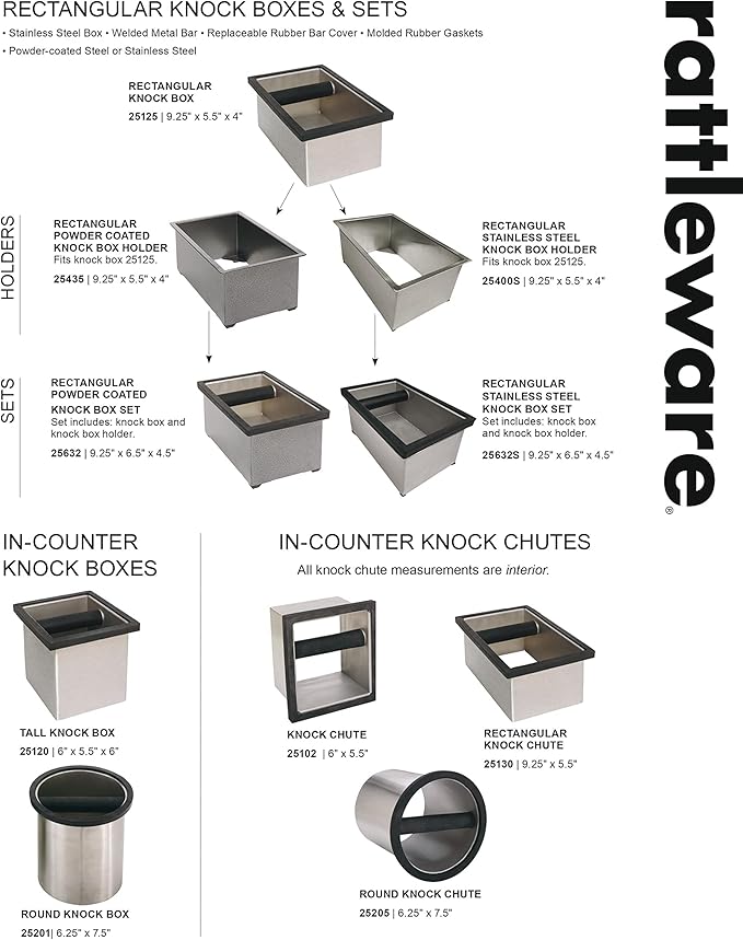 Rattleware Stainless Steel Knock Box - Ideal for Home, Cafe, Restaurant, Hotel, Office, or Commercial Establishment - Heavy Duty Knock Box Trusted By Baristas Worldwide (9" x 5.5" x 4")