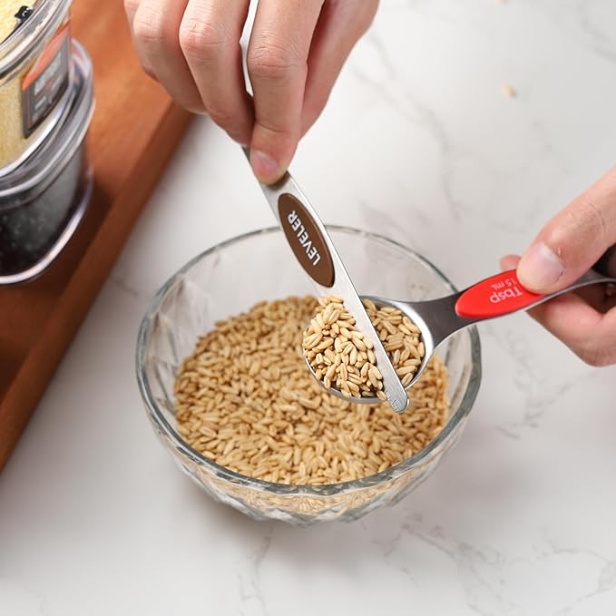 Magnetic Measuring Cups and Spoons Set of 17 Stainless Steel Measuring Cups & Double Sided Magnetic Measuring Spoons with 1 Leveler for Dry and Liquid Ingredients