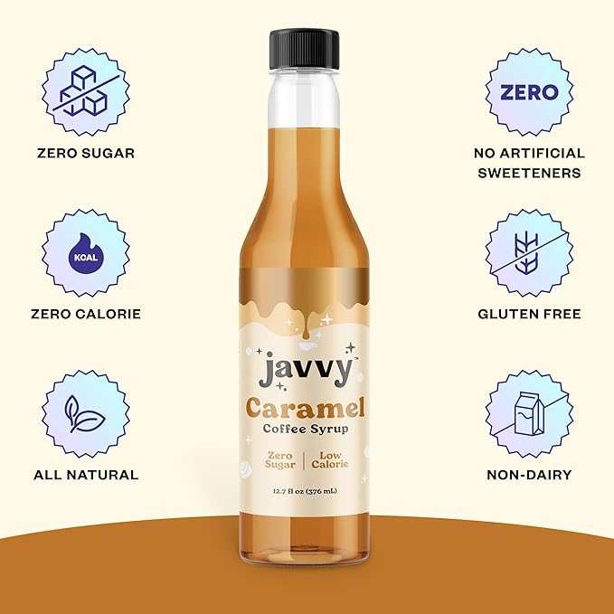 Javvy Coffee Syrup - Zero Sugar, Zero Calorie, Coffee Flavoring Syrup, Coffee Bar Accessories - Great for Flavoring All Types of Drinks – Caramel