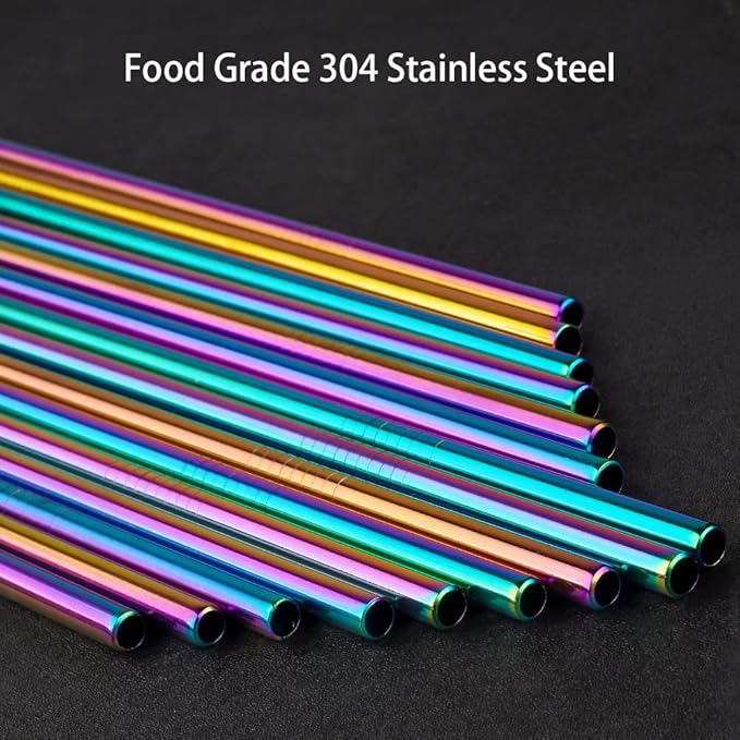 [24 PCS] Value Pack Reusable Stainless Steel Straws in Bulk Extra Long 10.4 inch Colorful,Tomorotec Metal Straw Sets with Cleaning Brushes,12 Straight 12 Bent For Tumblers Beverage Drink Cocktail