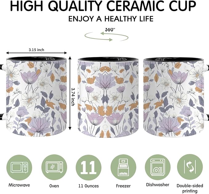 Vintage Flower Coffee Mug, Special Coffee Mug for Mothers, Gifts for Her Fall floral Cup, Beautiful Purple Wildflowers Inspirational Coffee Tea Cup for Her Birthday