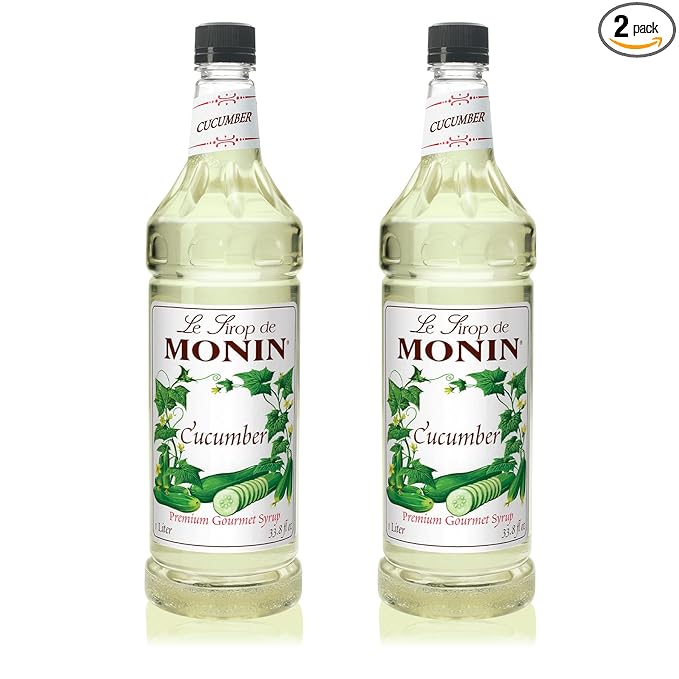 Monin - Cucumber Syrup, Refreshing Sweetness, Natural Flavors, Great for Mocktails, Cocktails, Lemonades, Teas, and Sodas, Non-GMO, Gluten-Free (1 Liter, 2-Pack)