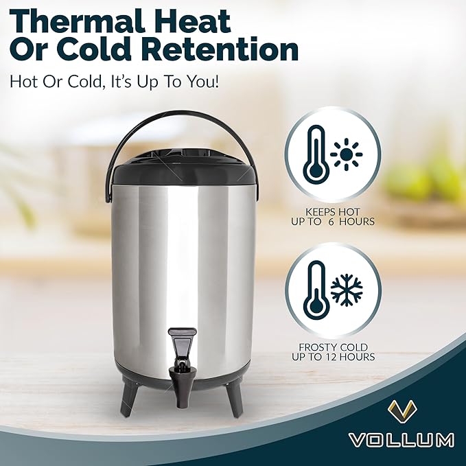 Stainless Steel Insulated Beverage Dispenser – Insulated Thermal Hot and Cold Coffee Carafe – 10 Liter Drink Dispenser with Spigot for Hot Water, Tea & Coffee, Cold Milk, Juice & More BLACK