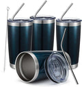 COMOOO 20oz Double Wall Vacuum Insulated Travel Mug, Stainless Steel Tumbler with Lid and Straw Durable Powder Coated Insulated Coffee Cup for Cold & Hot Drinks (Peacock blue, 4)