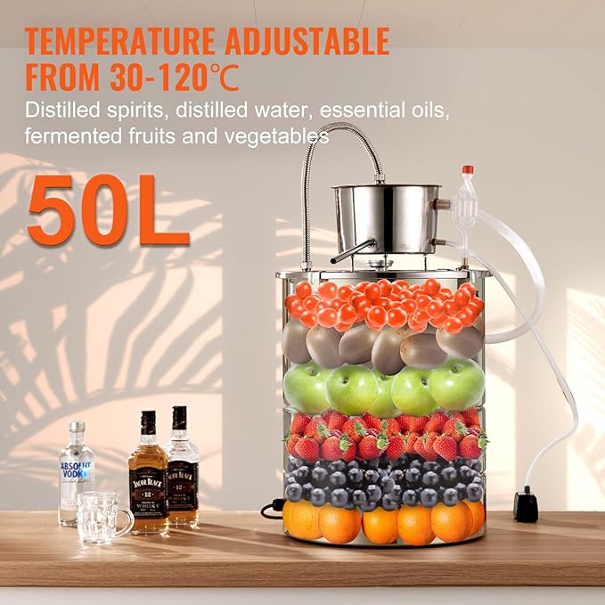 VEVOR Electric Alcohol Still 13Gal/50L,230V/60Hz, Alcohol Distiller, Distillery Kit for Alcohol include Pump & One-way Exhaust Valve & Thermometer