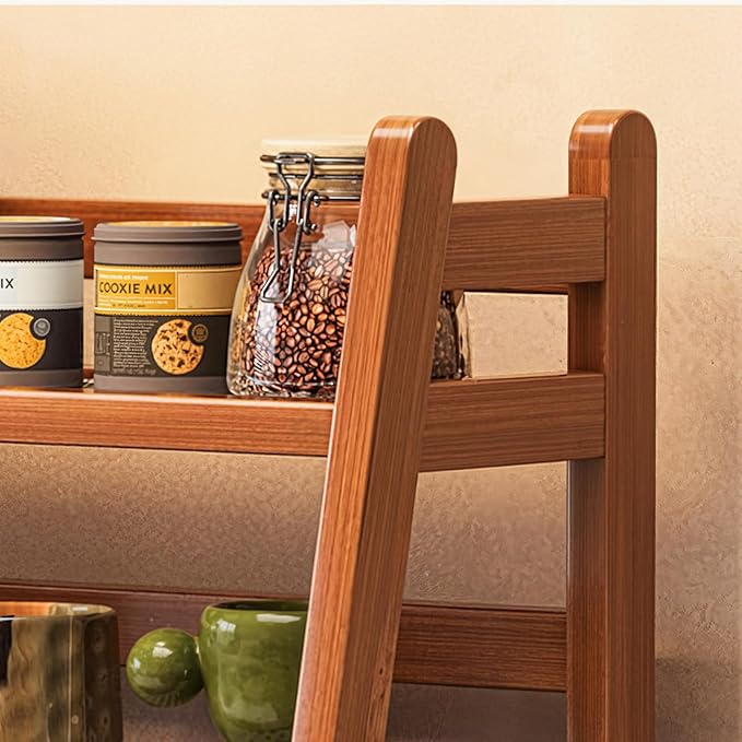 Wicker-Look Coffee Station Organizer, Bamboo Mug Holder Countertop, Kitchen Counter Shelf for Tea Coffee Bar Accessories, Matcha Stand, Cup Display, Condiment Storage Rack, 2 Tier, Brown