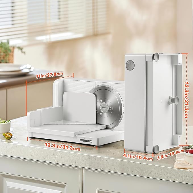 CUSIMAX Meat Slicer for Home,Foldable Meat Slicer with Child Safety Switch and 2 Removable Blades,Electric Deli Slicer Adjustable Thickness 0-20mm for Cut Meat,Cheese,Bread,Fruit,Storage Bag