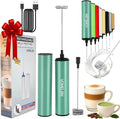 Milk Frother, Rechargeable Battery Operated Frother for Coffee,Portable Drink Mixer with 2 Stainless Steel Whisk Heads,Milk Foamer for Keto Coffee, Latte, Cappuccino, Hot Chocolate,Light Blue