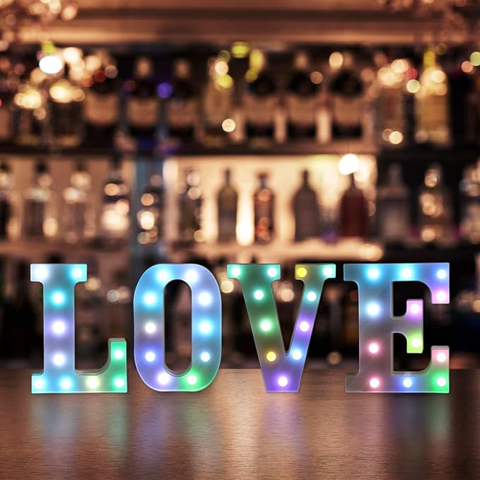 Foaky Colorful LED Letter Lights with Remote,Marquee Light Up Letters Sign for Night Light Wedding/Birthday Party Battery Powered Christmas Lamp Home Bar Decoration(F)
