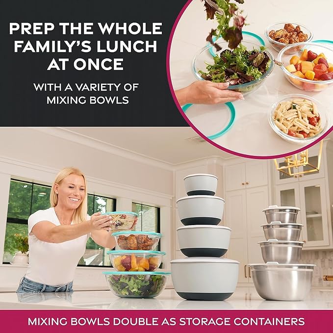Stainless Steel Mixing Bowl Set, Nesting Bowls for Kitchen Baking, Cooking, Prepping, Kitchen Food Storage Organizers, No Lids (6 Pack)