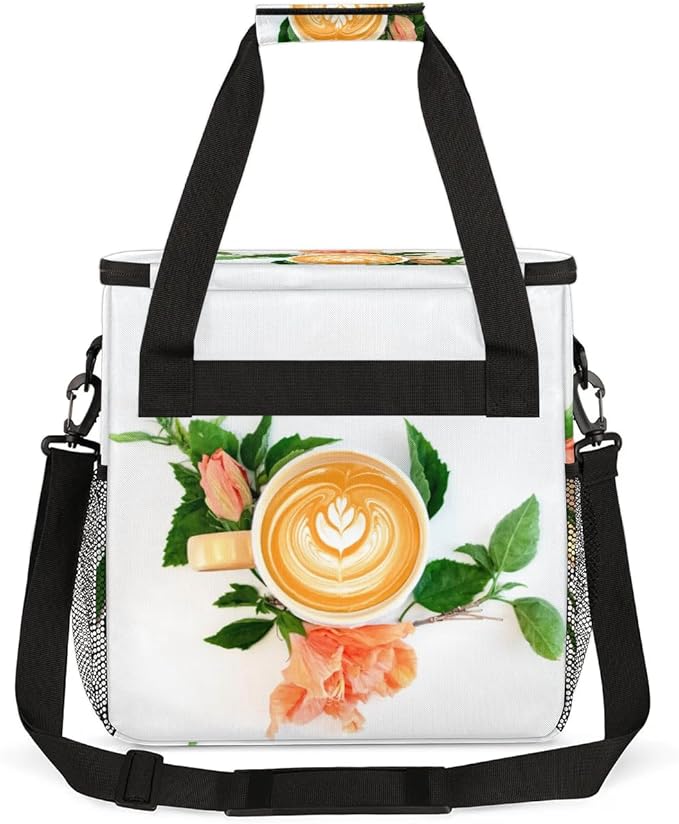 coffee beans cup flower Coffee Maker Carring Bag Travel Carrying Storage Tote Bag Compatible with Keurig K-Mini or K-Mini Plus Portable Single Serve Coffee Brewer Case with Pockets for K-cup Pods