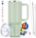 40 oz Tumbler With Handle and Straw Made of Stainless Steel - Double Wall Vacuum Insulated Tumbler With Lid - Sweat Proof Easy Grip, BPA-Free, Dishwasher Safe Tumbler (Sea Sage)