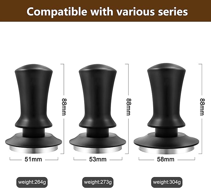 K COOL Espresso Hand Tamper, Premium Barista Coffee Tamper with Calibrated Spring, Stainless Steel Base Tamper Compatible with Espresso Machine Rancilio, Gaggia Bottomless Portafilter (58mm, Black)