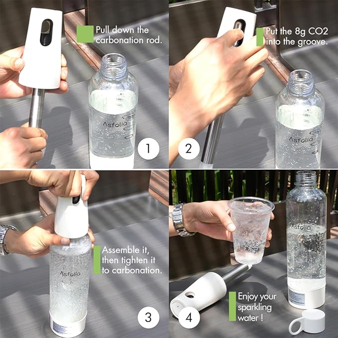 Portable Sparkling Water Maker - Travel Soda Maker for Home & Outdoor, 1L Carbonating Bottle, 10 pcs CO2 Cylinders, Compact Carbonated Water Machine for Flavored Drinks, Soda Machine (Red)