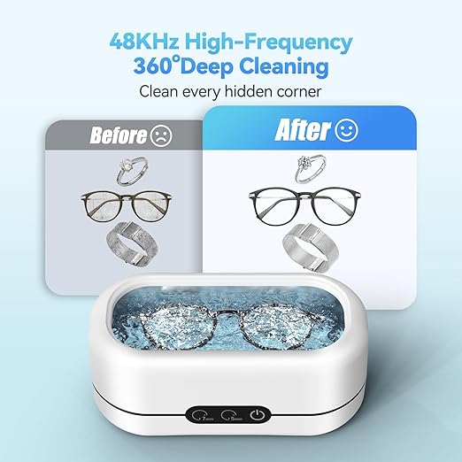 Ultrasonic Jewelry Cleaner, 48KHz Ultrasonic Cleaner Machine for Jewelry, Eyeglasses, Rings, Watch Strap, Dentures- Dual Cleaning Modes, 304 Stainless Steel Tank